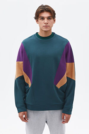 Yeşil Relax Kalıp Bisiklet Yaka Sweatshirt