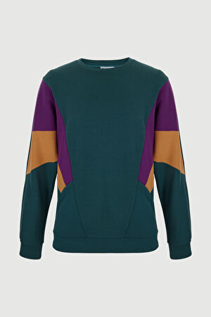 Yeşil Relax Kalıp Bisiklet Yaka Sweatshirt_4