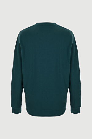 Yeşil Relax Kalıp Bisiklet Yaka Sweatshirt_5