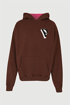 Kahve Oversize Kapuşonlu Sweatshirt