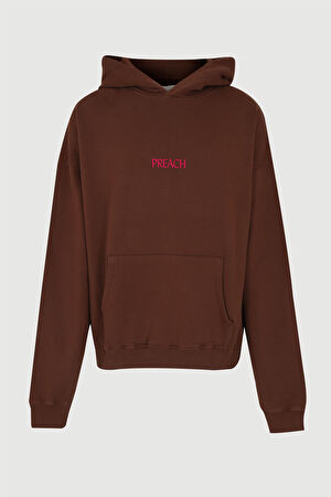 Kahve Oversize Kapuşonlu Sweatshirt