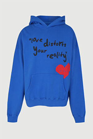 Mavi Oversize Kapuşonlu Sweatshirt