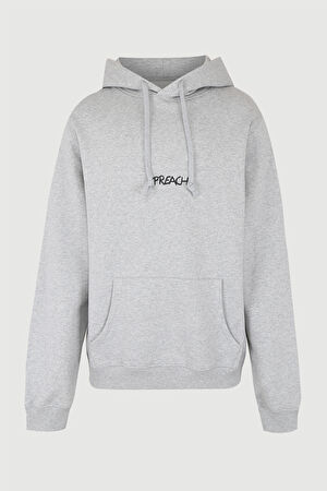 Gri Melanj Oversize Kapuşonlu Sweatshirt