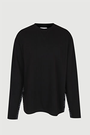 Siyah Bisiklet Yaka Sweatshirt