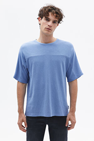 Oversize Çok Renkli Bisiklet Yaka Baskılı T-Shirt