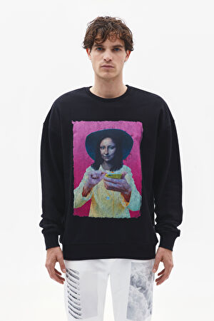 Siyah Oversize Bisiklet Yaka Sweatshirt