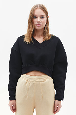 Siyah V Yaka Sweatshirt