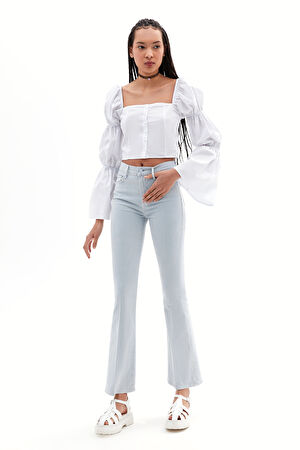 Açık Mavi Bol Paça Denim Pantolon