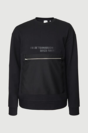 Siyah Bisiklet Yaka Sweatshirt