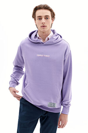 Mor Relax Kalıp Kapuşonlu Sweatshirt