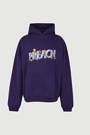 Mor Oversize Kapuşonlu Sweatshirt
