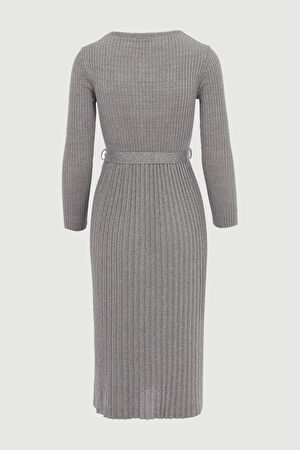 Gri Triko Maxi Elbise_5