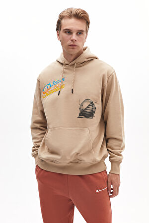 Bej Relax Kalıp Kapuşonlu Sweatshirt