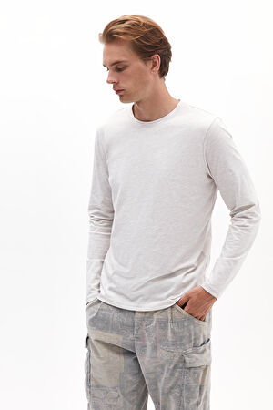Bej Bisiklet Yaka T-Shirt