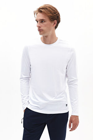 Beyaz Bisiklet Yaka T-Shirt