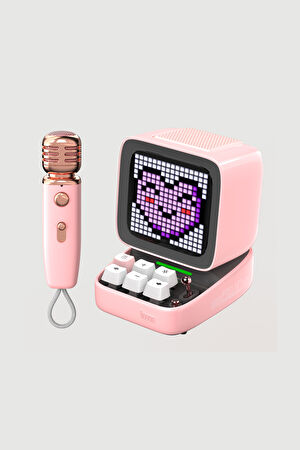 Ditoo Mic Piksel Ekranlı Karaoke Mikrofonlu Pembe Bluetooth Hoparlör_2
