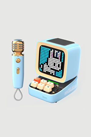 Ditoo Mic Piksel Ekranlı Karaoke Mikrofonlu Mavi Bluetooth Hoparlör_2