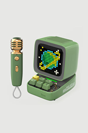 Ditoo Mic Piksel Ekranlı Karaoke Mikrofonlu Yeşil Bluetooth Hoparlör