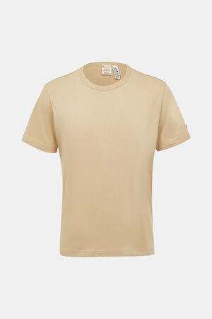 Dar Kalıp Bej Bisiklet Yaka T-Shirt