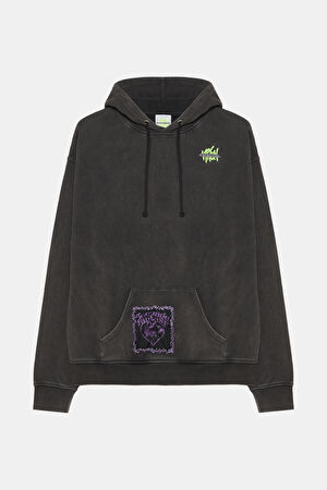 Antrasit Relax Kalıp Kapuşonlu Sweatshirt