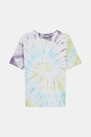Çok Renkli Bisiklet Yaka Batik T-Shirt