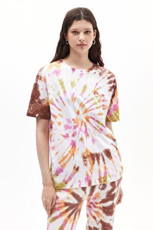 Çok Renkli Bisiklet Yaka Batik T-Shirt
