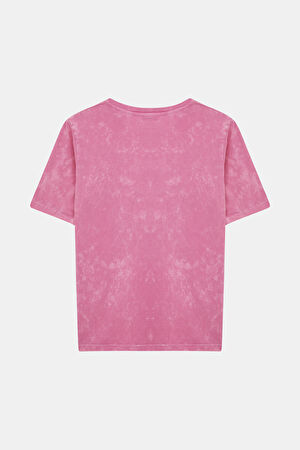 Pembe Bisiklet Yaka Baskılı T-Shirt_5