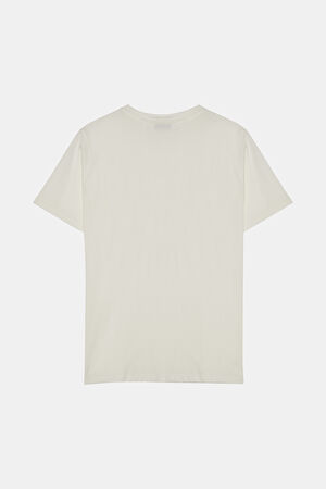 Beyaz Bisiklet Yaka Baskılı T-Shirt_2