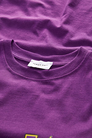 Mor Bisiklet Yaka Baskılı T-Shirt_3