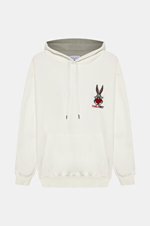Beyaz Bisiklet Yaka Sweatshirt