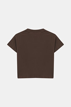 Kahve Bisiklet Yaka Desenli T-Shirt_5