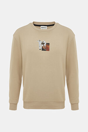 Bej Bisiklet Yaka Sweatshirt