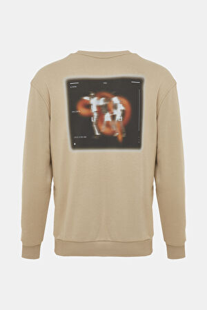 Bej Bisiklet Yaka Sweatshirt_2