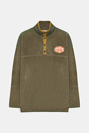Haki Dik Yaka Sweatshirt