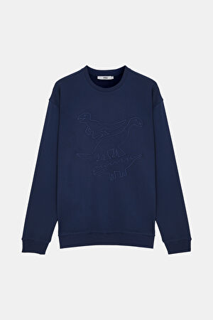 Lacivert Bisiklet Yaka Sweatshirt