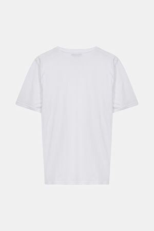 Beyaz Bisiklet Yaka Baskılı T-Shirt_2