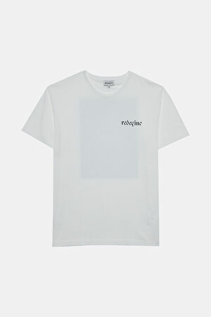 Ekru Bisiklet Yaka Baskılı T-Shirt