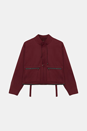 Bordo Fermuar Detaylı Mont