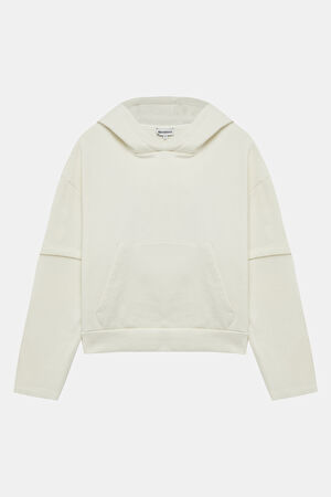 Ekru Kapuşonlu Sweatshirt