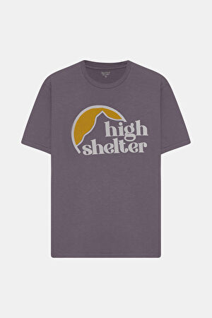 Lila Bisiklet Yaka Baskılı T-Shirt