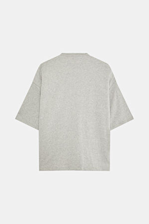 Oversize Gri Bisiklet Yaka Baskılı T-Shirt_2