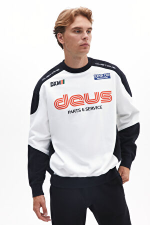Beyaz Relax Kalıp Bisiklet Yaka Sweatshirt