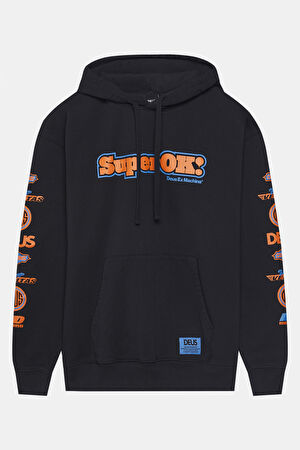 Siyah Relax Kalıp Kapuşonlu Sweatshirt