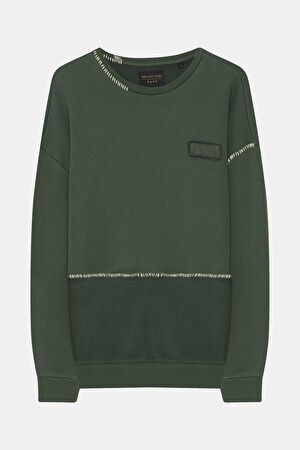 Yeşil Relax Kalıp Bisiklet Yaka Sweatshirt
