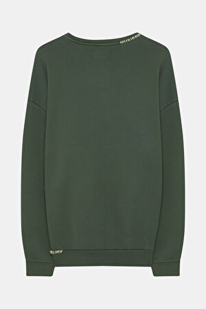 Yeşil Relax Kalıp Bisiklet Yaka Sweatshirt_2