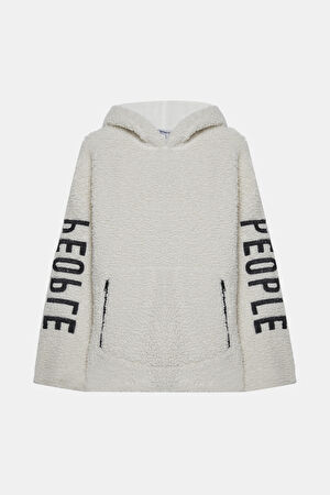 Ekru Relax Kalıp Kapuşonlu Sweatshirt
