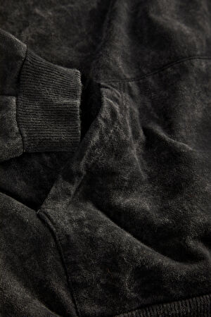 Siyah Relax Kalıp Kapuşonlu Sweatshirt_4