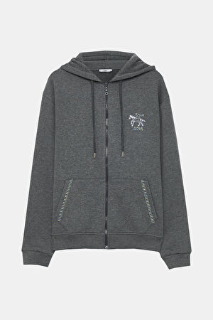 Gri Kapuşonlu Sweatshirt