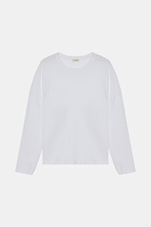 Oversize Beyaz Bisiklet Yaka T-Shirt