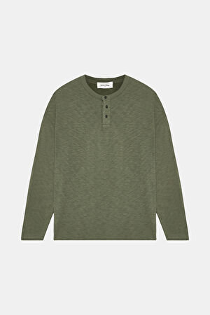 Haki Düğmeli Yaka T-Shirt
